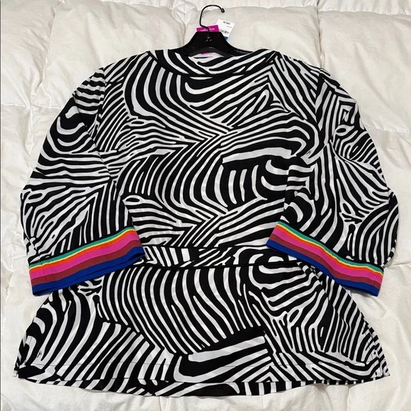 Trina Turk x INC XL 14/16 Zebra Print Dressy Top with Rainbow Cuffs NEW - Picture 7 of 11